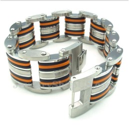 Herrenarmband Aus Titan, Orange Und Schwarzem Kautschuk
