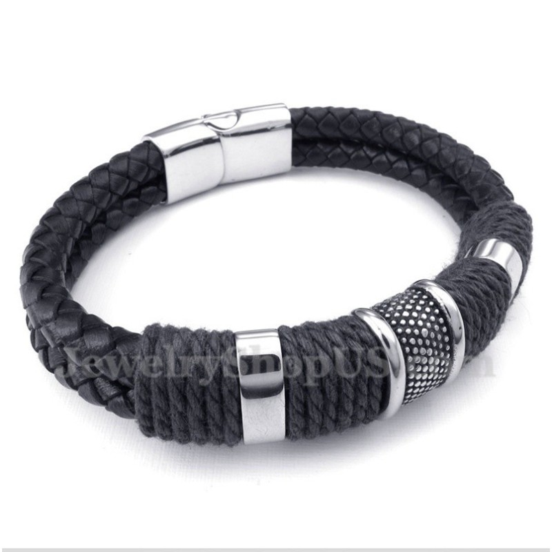 Herrenarmband Aus Titan Und Schwarzem Leder Herrenarmband Aus Titan Und Schwarzem Leder