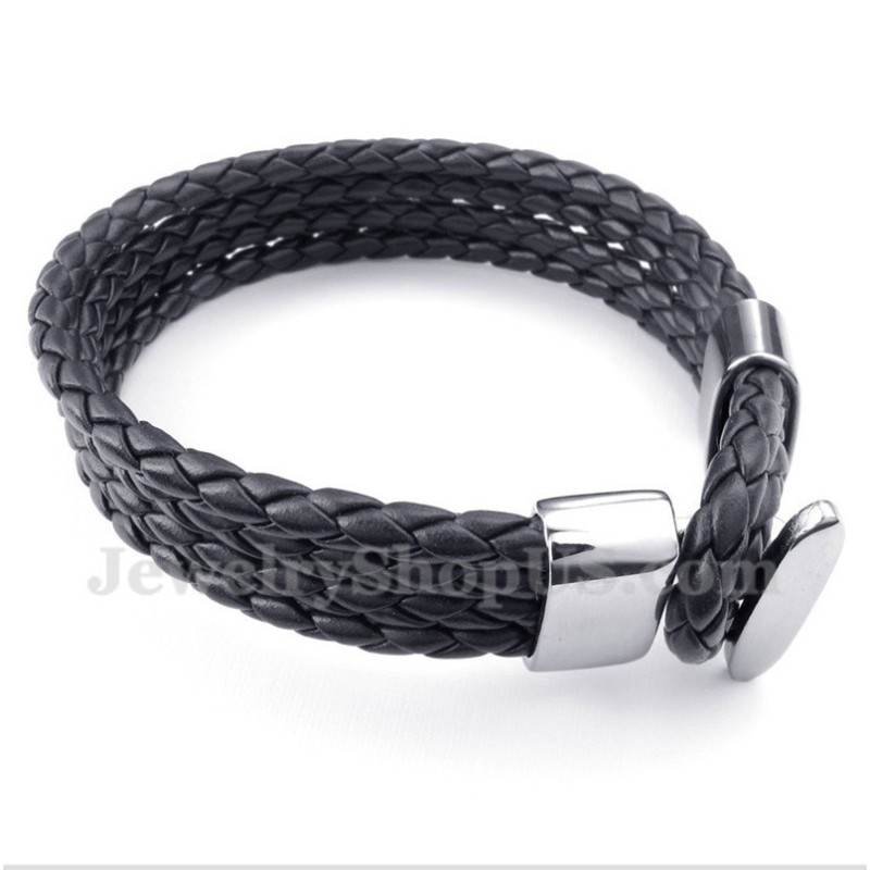 Herrenarmband Aus Titan Und Schwarzem Leder Herrenarmband Aus Titan Und Schwarzem Leder