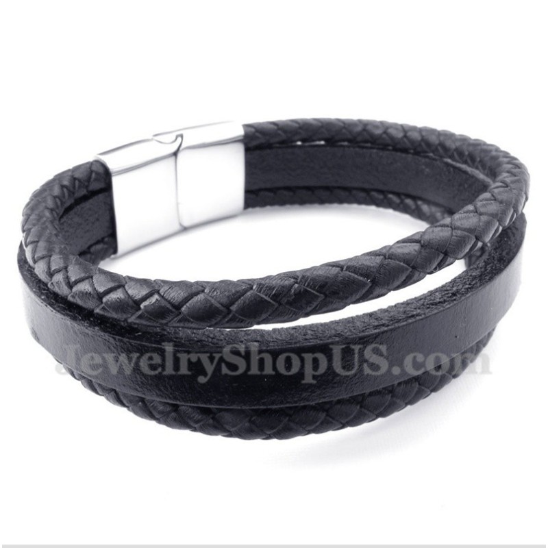 Herrenarmband Aus Titan Und Schwarzem Leder Herrenarmband Aus Titan Und Schwarzem Leder
