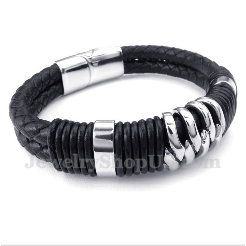 Herrenarmband Aus Titan Und Schwarzem Leder Herrenarmband Aus Titan Und Schwarzem Leder