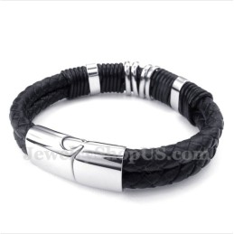 Herrenarmband Aus Titan Und Schwarzem Leder