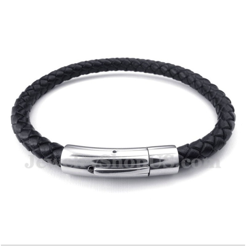 Herrenarmband Aus Titan Und Schwarzem Leder Herrenarmband Aus Titan Und Schwarzem Leder