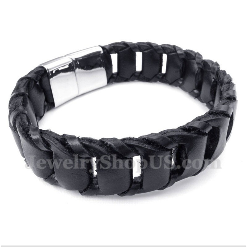 Herrenarmband Aus Titan Und Schwarzem Leder Herrenarmband Aus Titan Und Schwarzem Leder