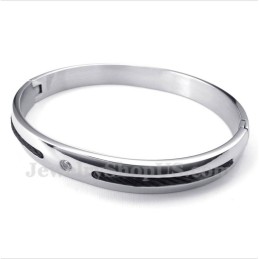 Herrenarmband Aus Titan Mit Schwarzem Kabel Und Diamanten