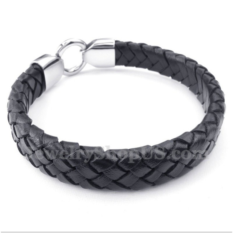 Herrenarmband Aus Titan Und Schwarzem Leder Herrenarmband Aus Titan Und Schwarzem Leder