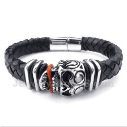 Herren Lederarmband Mit Totenkopf-Motiv Aus Titan