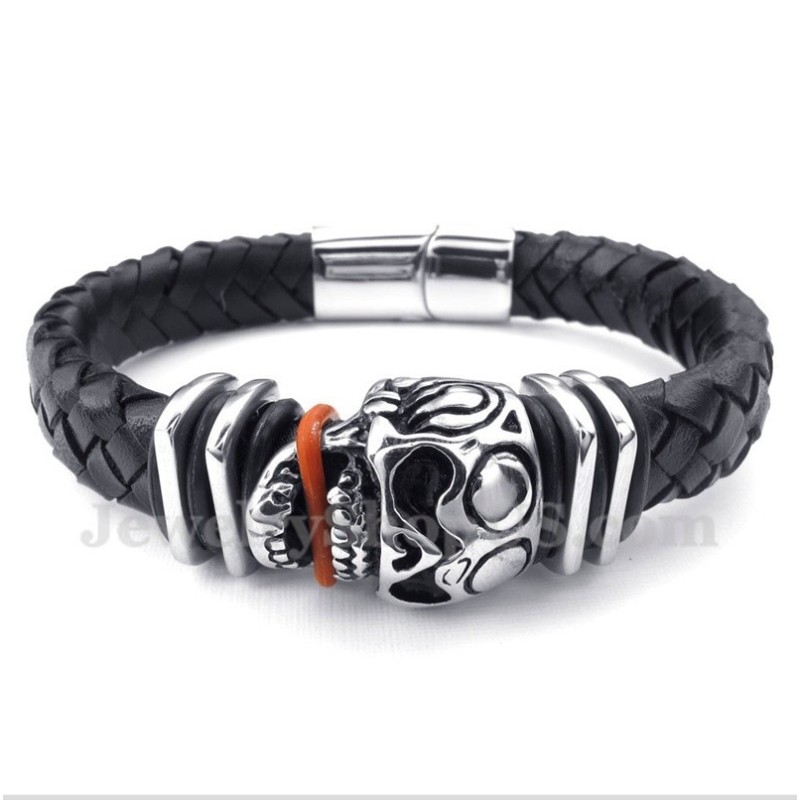 Herren Lederarmband Mit Totenkopf-Motiv Aus Titan Herren Lederarmband Mit Totenkopf-Motiv Aus Titan