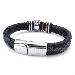 Herren Lederarmband Mit Totenkopf-Motiv Aus Titan
