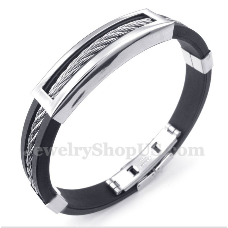 Herren-Kabelarmband Aus Titan Und Kautschuk Herren-Kabelarmband Aus Titan Und Kautschuk
