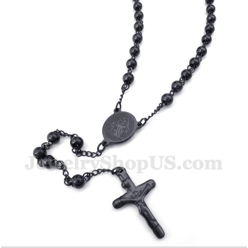 Herren Titan Schwarz Jesus Halskette Herren Titan Schwarz Jesus Halskette