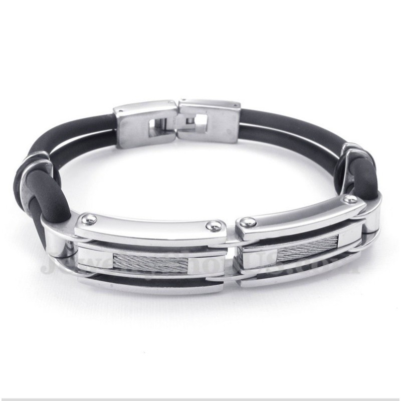 Herren-Kabelarmband Aus Titan Und Kautschuk Herren-Kabelarmband Aus Titan Und Kautschuk