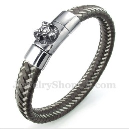 Herren-Titan-Lederarmband Mit Widder-Anhänger