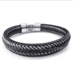 Herren-Kabelarmband Aus Titan Und Schwarzem Leder