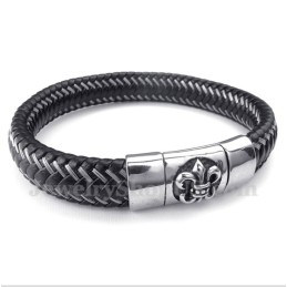 Herrenarmband Aus Titan Und Schwarzem Leder Mit Magnetkabel