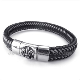 Herrenarmband Aus Titan Und Schwarzem Leder Mit Magnetkabel