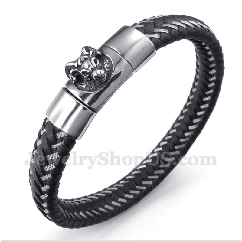 Herrenarmband Aus Titan Und Schwarzem Leder Mit Magnetkabel Herrenarmband Aus Titan Und Schwarzem Leder Mit Magnetkabel