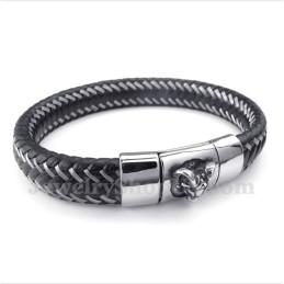 Herrenarmband Aus Titan Und Schwarzem Leder Mit Magnetkabel