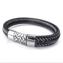 Herren-Kabelarmband Aus Titan Und Schwarzem Leder