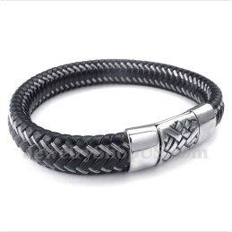 Herren-Kabelarmband Aus Titan Und Schwarzem Leder
