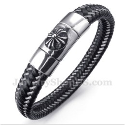 Herren-Kabelarmband Aus Titan Und Schwarzem Leder