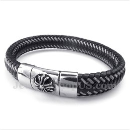 Herren-Kabelarmband Aus Titan Und Schwarzem Leder