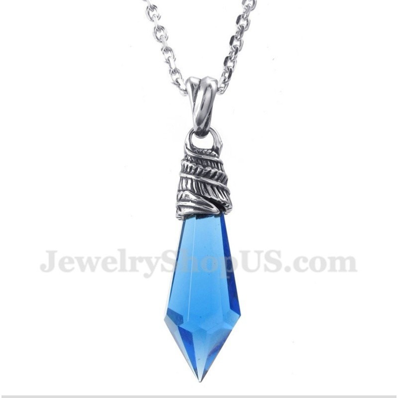 Herren Titan Blau Kristall Sechseck Prisma Anhänger Mit Gratis Kette Herren Titan Blau Kristall Sechseck Prisma Anhänger Mit Gratis Kette