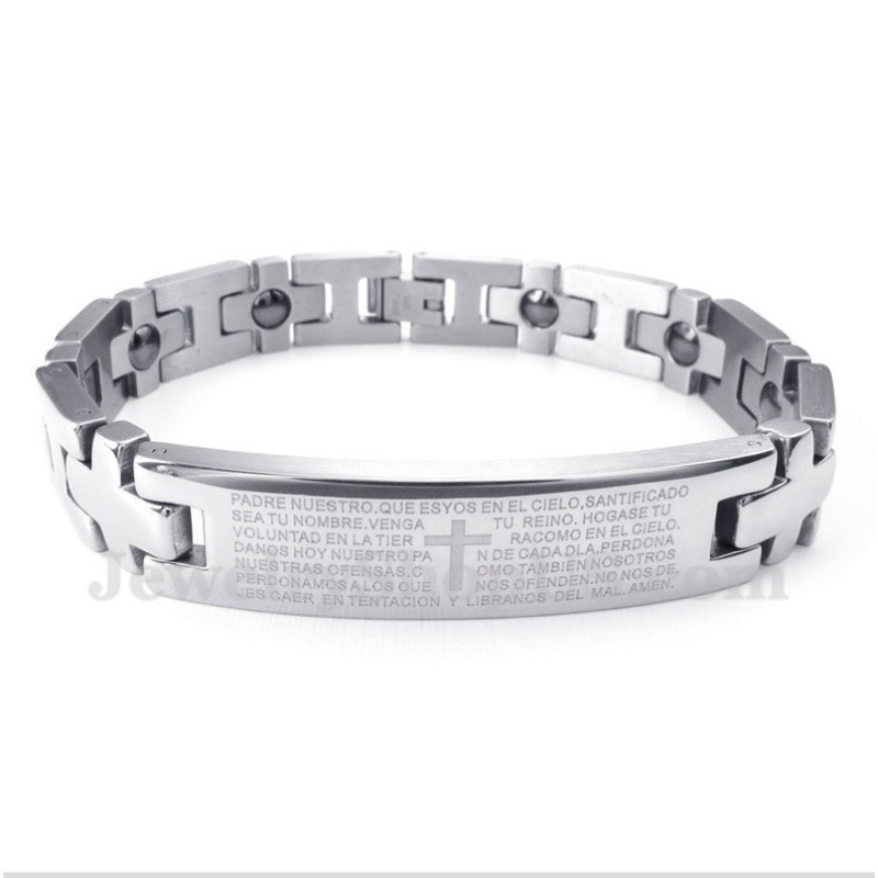 Herren-Magnetarmband Aus Titan Mit Kreuz Und Bibelvers Herren-Magnetarmband Aus Titan Mit Kreuz Und Bibelvers