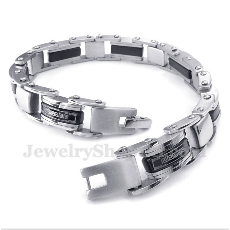 Herrenarmband Aus Titan Mit Griechischem Mäandermuster In Schwarz Herrenarmband Aus Titan Mit Griechischem Mäandermuster In Schwarz