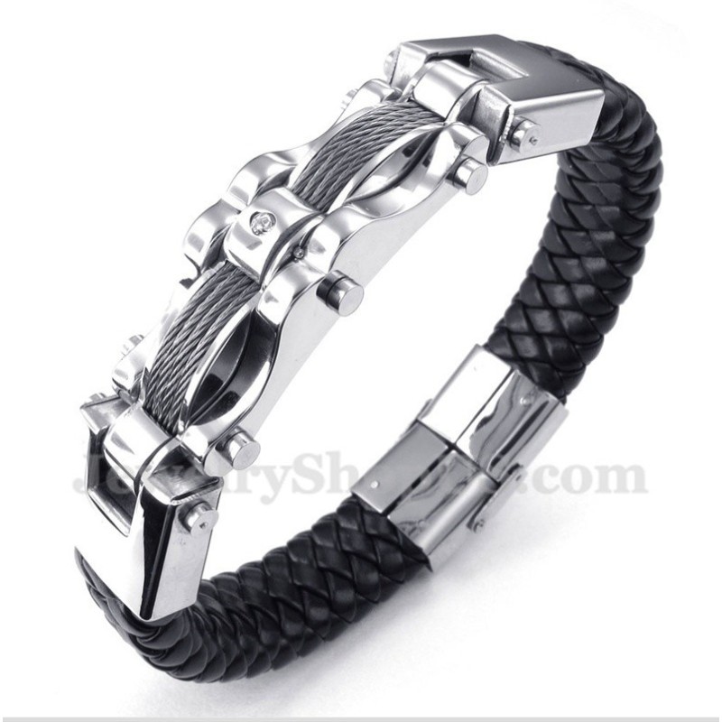 Herren-Lederarmband Aus Titan Mit Diamanten Herren-Lederarmband Aus Titan Mit Diamanten