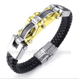Herren Titan Gold Kabel Lederarmband