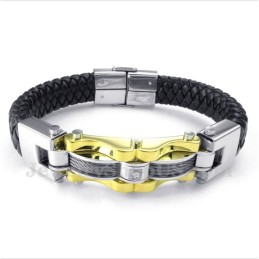 Herren Titan Gold Kabel Lederarmband