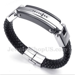 Herren Titan Schwarz Kristall Kreuz Lederarmband