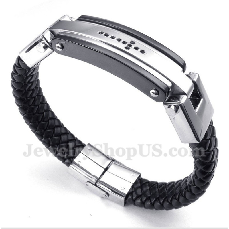 Herren Titan Schwarz Kristall Kreuz Lederarmband Herren Titan Schwarz Kristall Kreuz Lederarmband