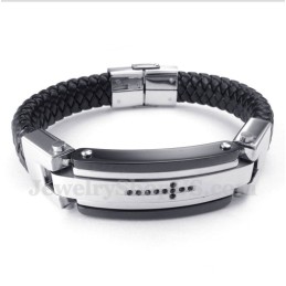 Herren Titan Schwarz Kristall Kreuz Lederarmband