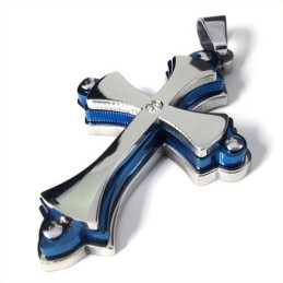 Dreischichtiger Kreuzanhänger Aus Titan (Blau)