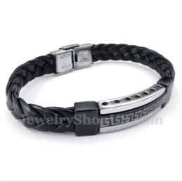 Herren-Lederarmband Aus Titan Mit Griechischem Mäandermuster