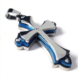 Dreischichtiger Kreuzanhänger Aus Titan (Blau)