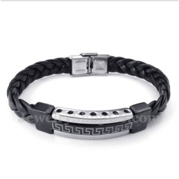 Herren-Lederarmband Aus Titan Mit Griechischem Mäandermuster