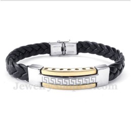 Herren Titan Griechisches Mäandermuster Gold Lederarmband
