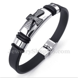 Herren-Armband Aus Titan Mit Griechischem Mäandermuster Und Kreuz Aus Gummi