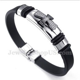 Herren-Armband Aus Titan Mit Griechischem Mäandermuster Und Kreuz Aus Gummi