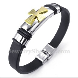 Herren-Armband Aus Titan Mit Griechischem Mäandermuster Und Goldenem Kreuz Aus Gummi