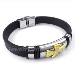 Herren-Armband Aus Titan Mit Griechischem Mäandermuster Und Goldenem Kreuz Aus Gummi
