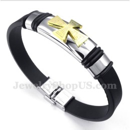 Herren-Armband Aus Titan Mit Griechischem Mäandermuster Und Goldenem Kreuz Aus Gummi