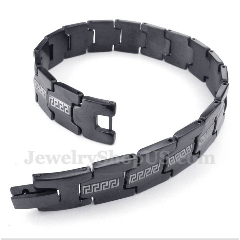 Herrenarmband Aus Titan Mit Griechischem Mäandermuster, Schwarz Herrenarmband Aus Titan Mit Griechischem Mäandermuster, Schwarz