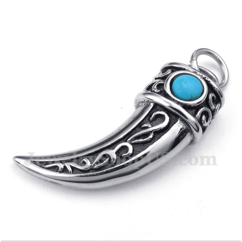Herren-Anhänger Aus Titanguss Mit Hörnern Und Grünem Zirkonia, Mit Kostenloser Kette Herren-Anhänger Aus Titanguss Mit Hörnern Und Grünem Zirkonia, Mit Kostenloser Kette