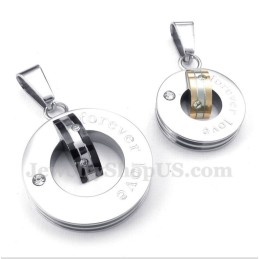 Runder Pärchenanhänger „Forever Love“ Aus Titan Mit Diamanten Und Kostenloser Kette (Ein Paar)