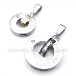 Runder Pärchenanhänger „Forever Love“ Aus Titan Mit Diamanten Und Kostenloser Kette (Ein Paar)
