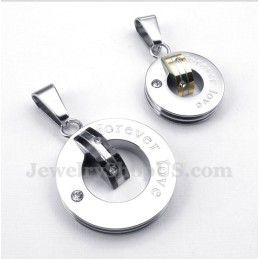 Runder Pärchenanhänger „Forever Love“ Aus Titan Mit Diamanten Und Kostenloser Kette (Ein Paar)